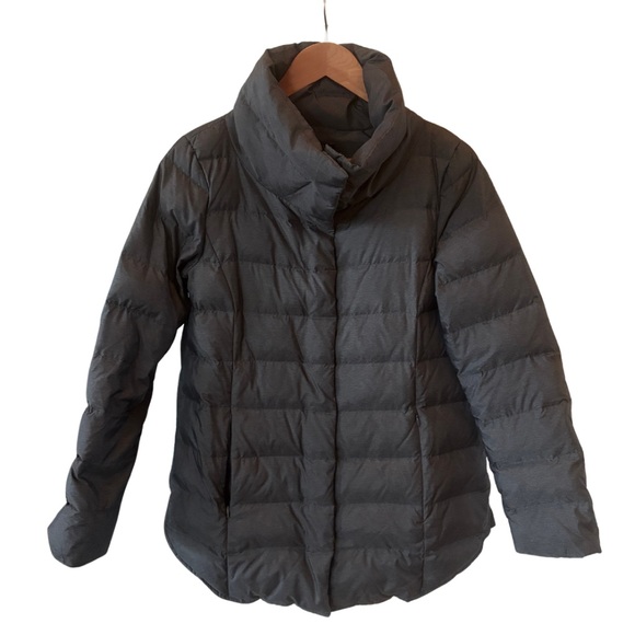 Eileen Fisher XS Gray Down Puffer Jacket High Collar Minimalist - Picture 10 of 10
